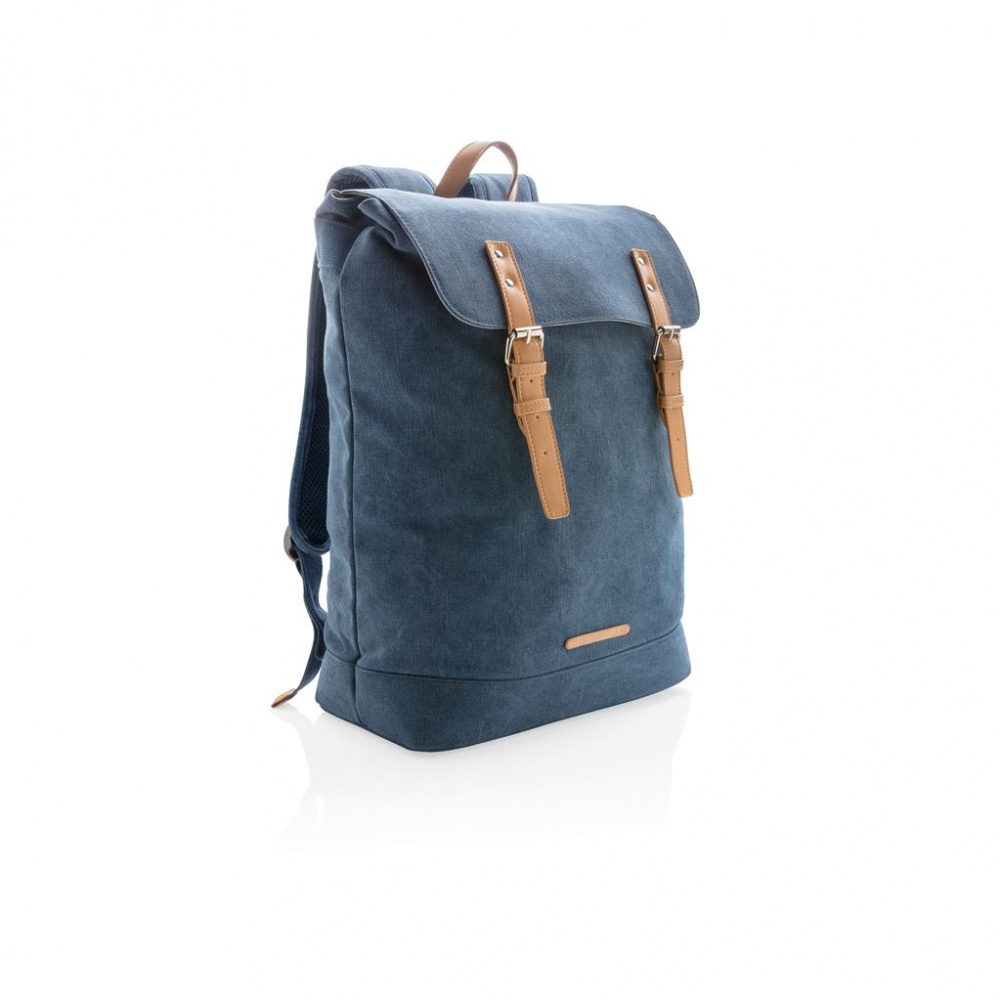 Logo trade business gift photo of: Canvas laptop backpack PVC free, blue