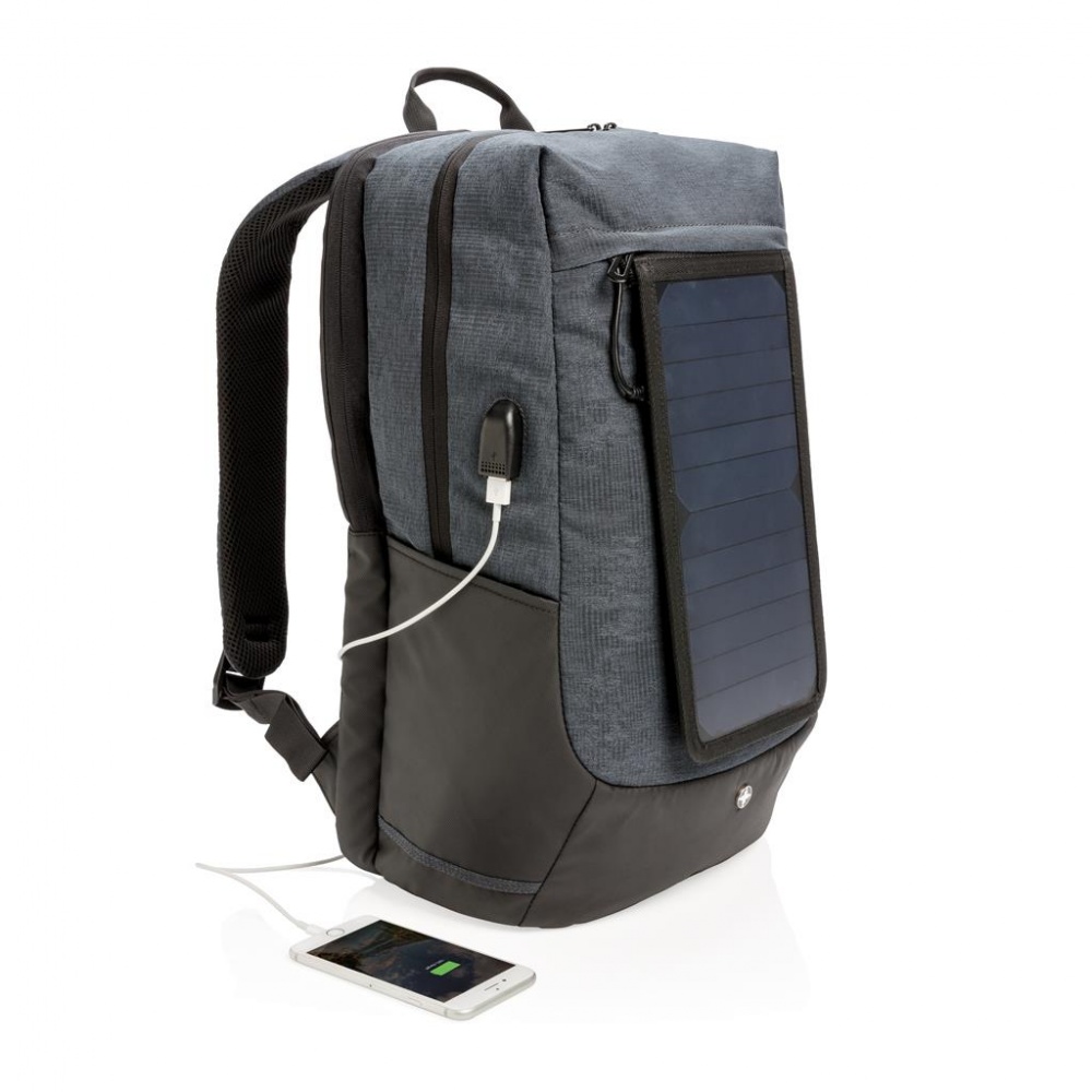 Logotrade promotional merchandise photo of: Swiss Peak eclipse solar backpack, black