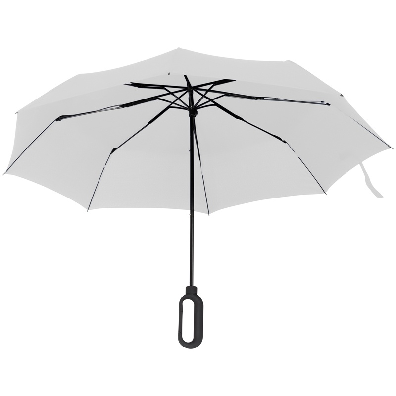 Logo trade promotional products image of: Automatic pocket umbrella with carabiner handle, White