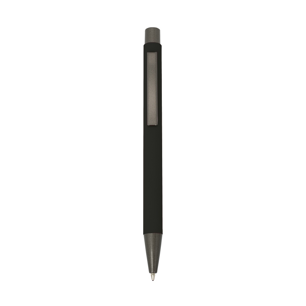 Logo trade promotional giveaway photo of: Rubberized soft touch ball pen, black