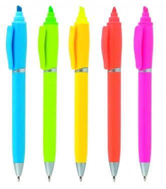 Logo trade promotional items picture of: Plastic ball pen with highlighter 2-in-1 GUARDA, Pink