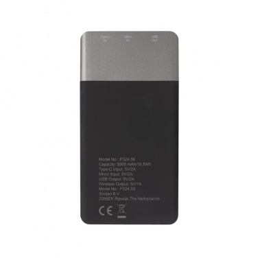 Logotrade promotional gift picture of: 5.000 mAh Soft Touch Wireless 5W Charging Powerbank
, grey