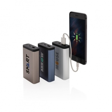 Logo trade promotional items image of: 10.000 mAh Aluminum pocket powerbank, anthracite