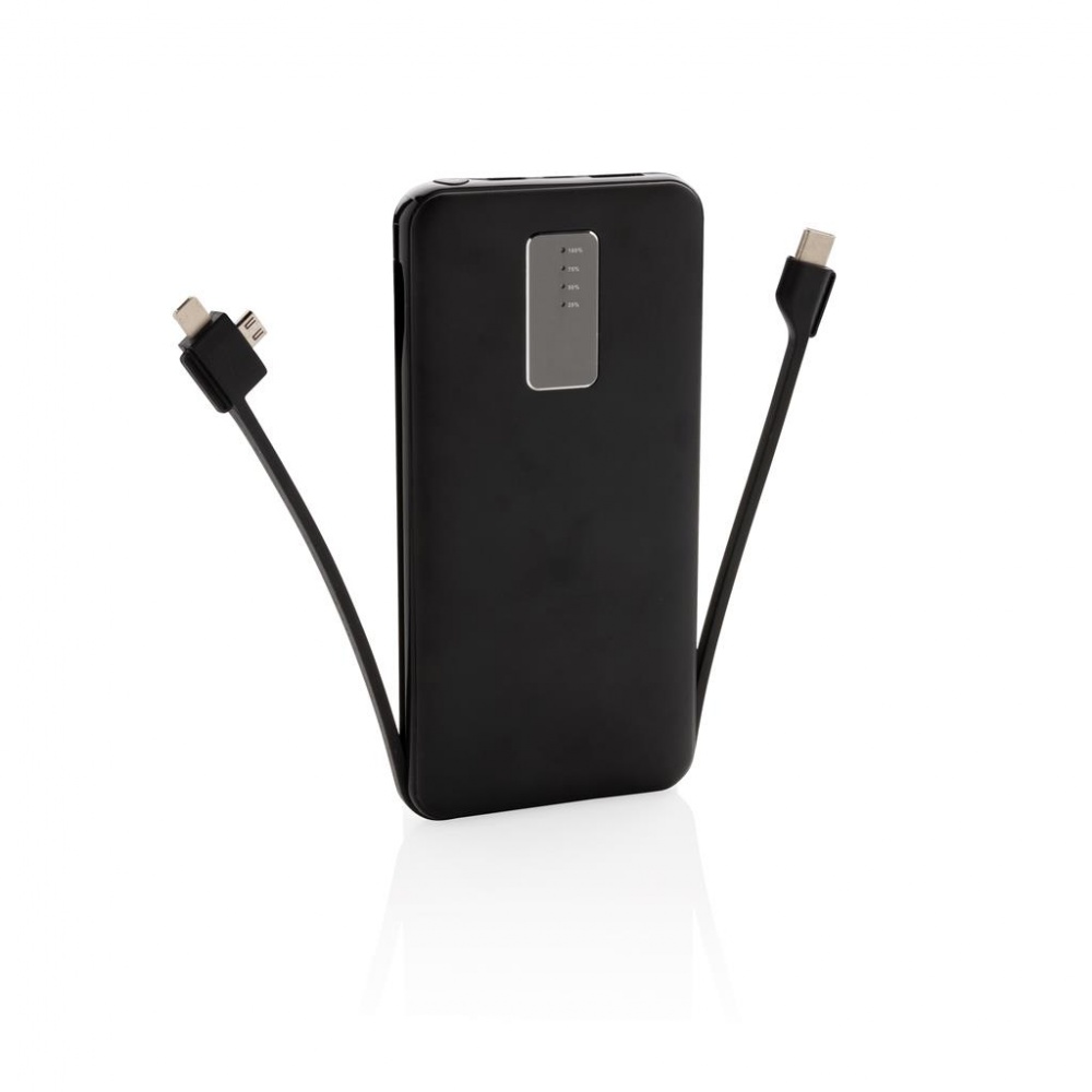 Logotrade promotional item picture of: 10.000 mAh powerbank with integrated cable, black