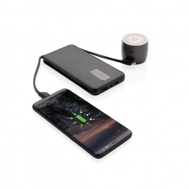 Logo trade corporate gifts image of: 10.000 mAh powerbank with integrated cable, black