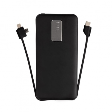 Logo trade business gifts image of: 10.000 mAh powerbank with integrated cable, black