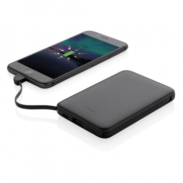 Logo trade promotional merchandise picture of: 5.000 mAh Pocket Powerbank with integrated cables, black