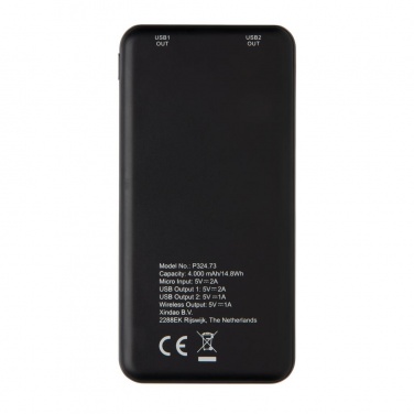 Logo trade advertising products image of: Ultra Thin 4.000 mAh Wireless 5W Charging Powerbank, black