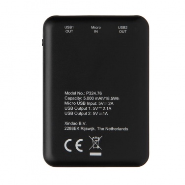 Logo trade promotional giveaways image of: High Density 5.000 mAh Pocket Powerbank, black