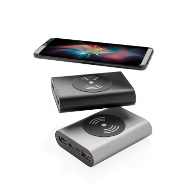 Logo trade corporate gifts image of: Aluminium 5.000 mAh Wireless 5W Pocket Powerbank, grey