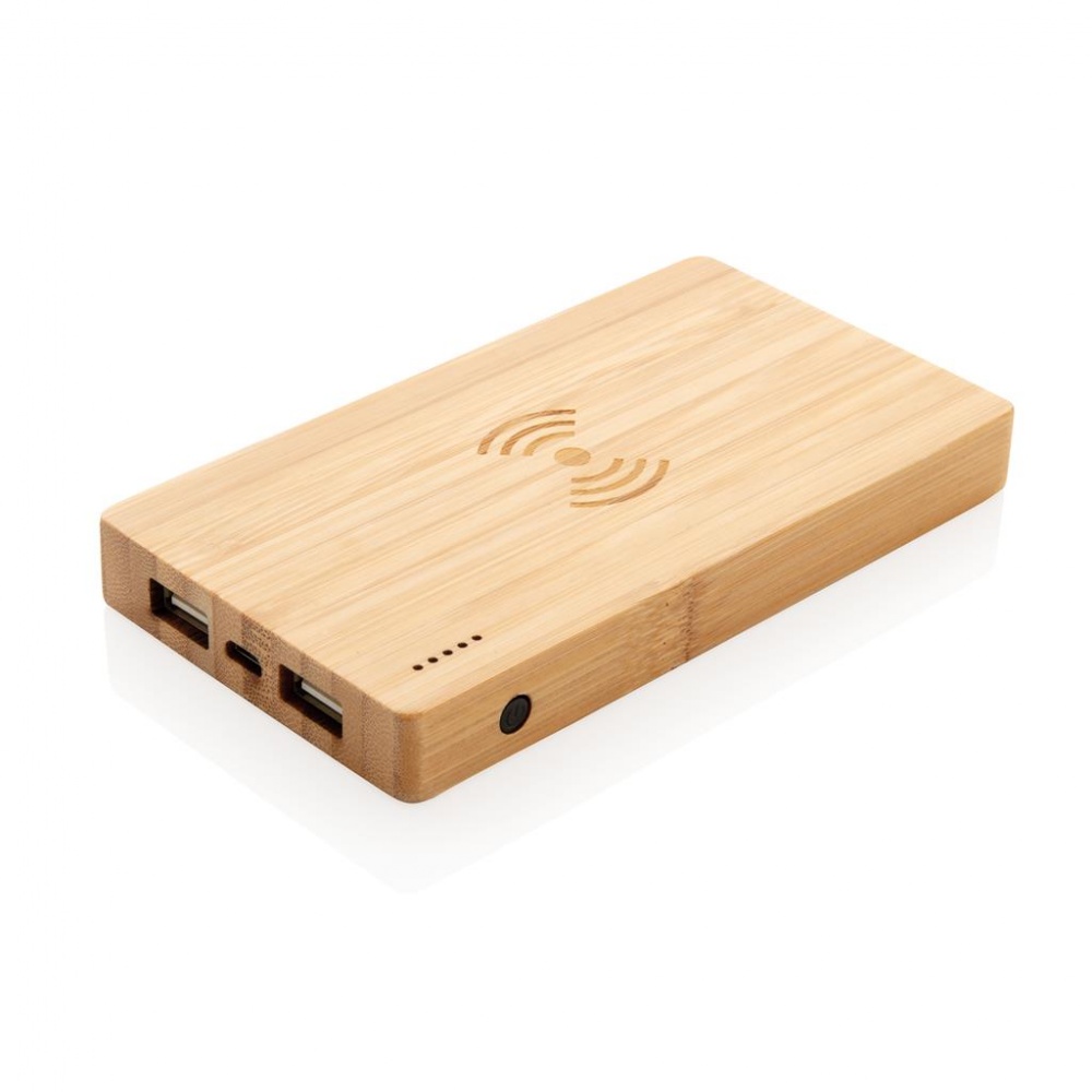 Logotrade promotional product image of: Bamboo 4.000 mAh wireless 5W Powerbank, brown