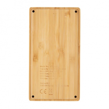 Logo trade promotional merchandise picture of: Bamboo 4.000 mAh wireless 5W Powerbank, brown