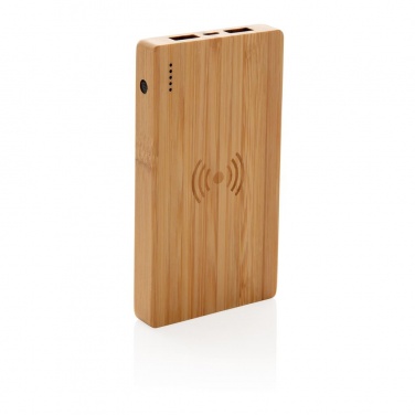 Logo trade advertising products image of: Bamboo 4.000 mAh wireless 5W Powerbank, brown