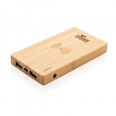 Logo trade promotional item photo of: Bamboo 4.000 mAh wireless 5W Powerbank, brown