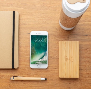 Logo trade promotional items picture of: Bamboo 4.000 mAh wireless 5W Powerbank, brown