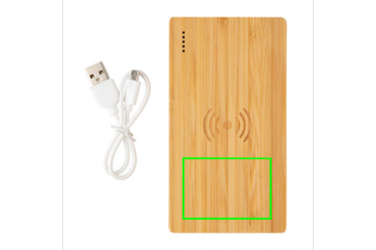 Logo trade promotional merchandise picture of: Bamboo 4.000 mAh wireless 5W Powerbank, brown