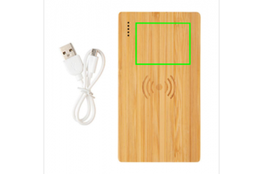 Logo trade promotional giveaways image of: Bamboo 4.000 mAh wireless 5W Powerbank, brown