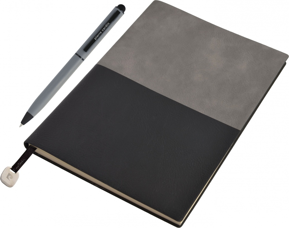 Logo trade promotional merchandise photo of: Notepad A5 & ballpoint pen REPORTER Pierre Cardin, Grey