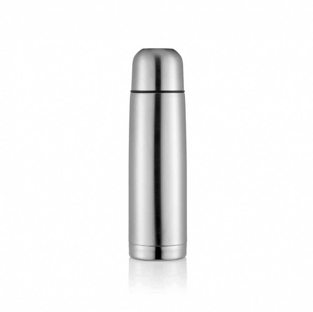 Logo trade advertising products image of: Stainless steel flask, silver, personalized name, sleeve, gift wrap