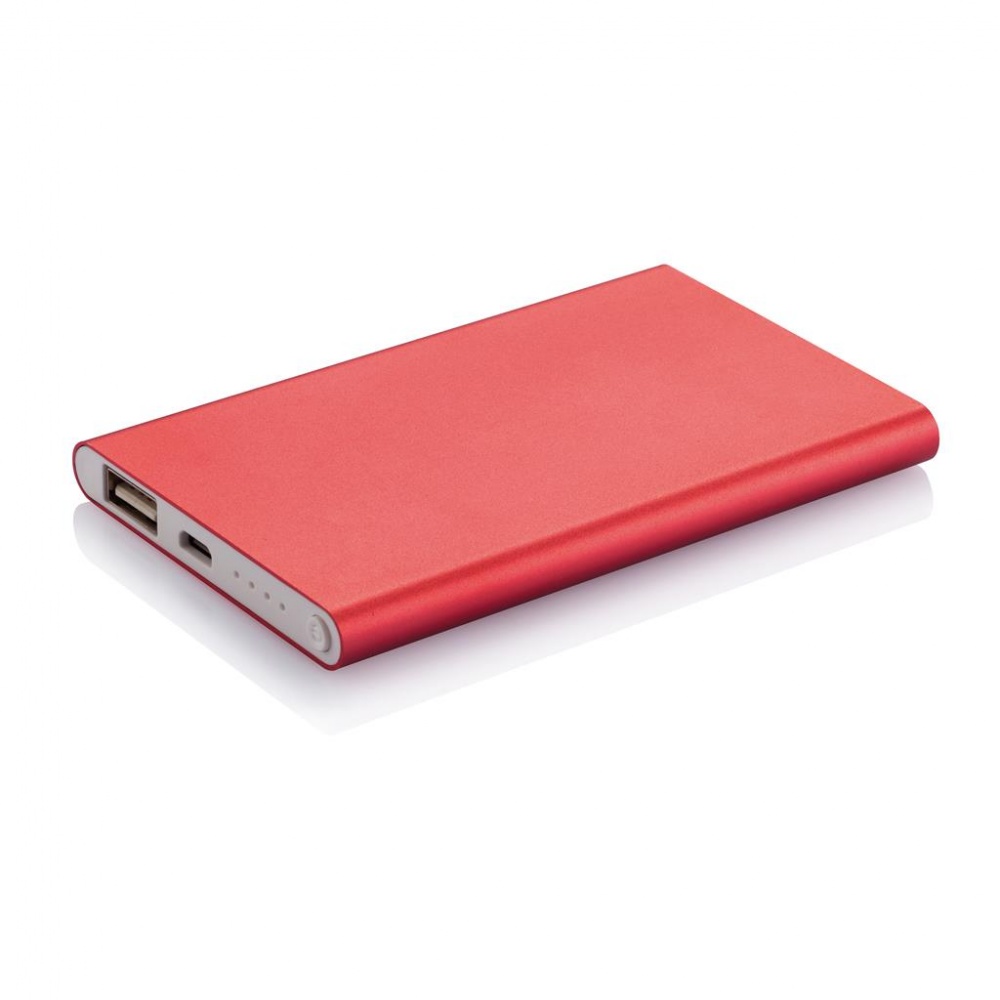 Logotrade promotional product picture of: 4000 mAh powerbank, red, with personalized name, sleeve and gift wrap