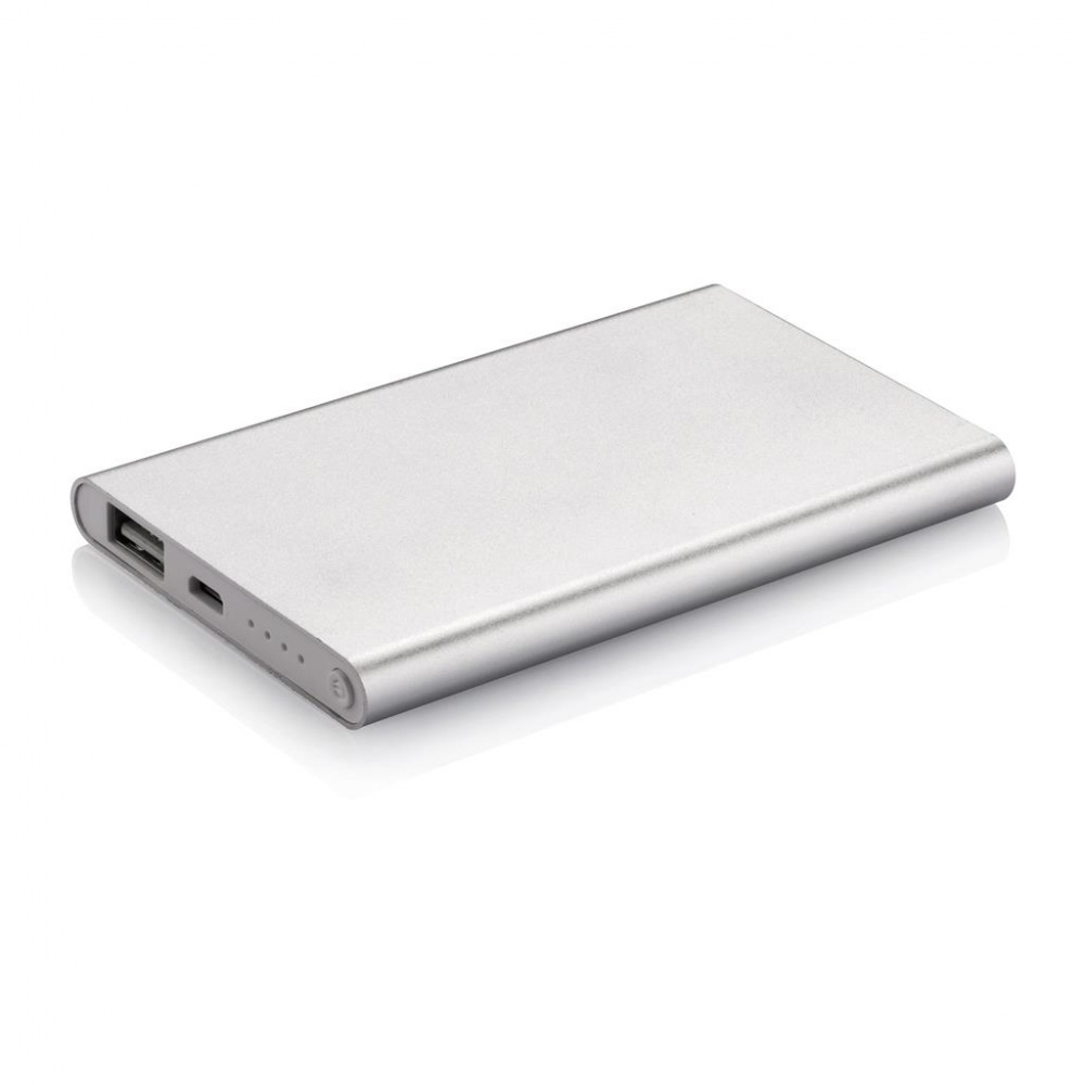 Logo trade promotional items image of: 4000 mAh powerbank, silver, with personalized name, sleeve, gift wrap