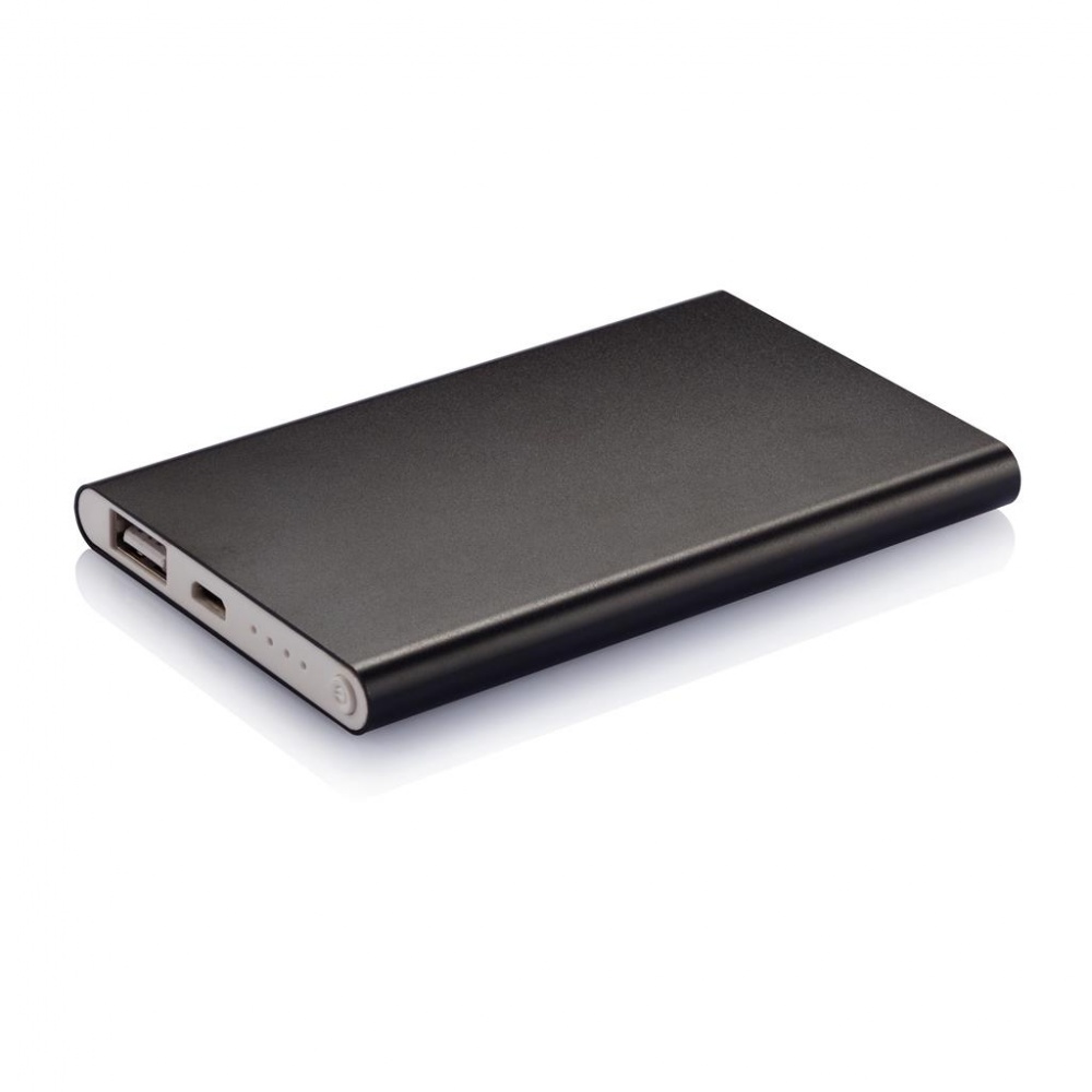 Logo trade promotional gift photo of: 4000 mAh powerbank, black, with personalized name, sleeve, gift wrap