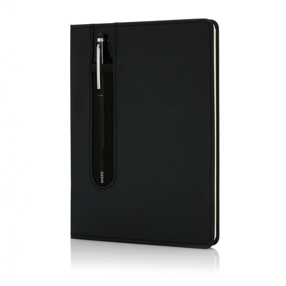 Logo trade promotional gifts picture of: Standard hardcover A5 notebook with stylus pen, black