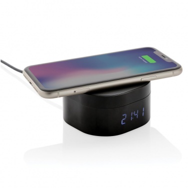 Logo trade promotional giveaways picture of: Aria 5W Wireless Charging Digital Clock, black