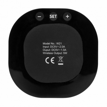 Logo trade promotional merchandise picture of: Aria 5W Wireless Charging Digital Clock, black