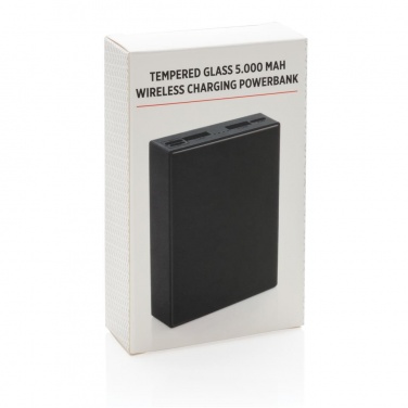 Logotrade promotional merchandise picture of: Tempered glass 5000 mAh wireless powerbank, black