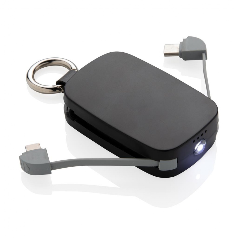 Logotrade promotional item image of: 1.200 mAh Keychain Powerbank with integrated cables, black