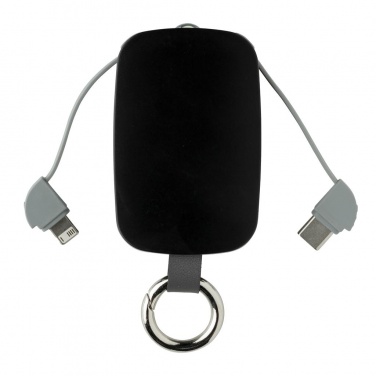 Logo trade promotional products image of: 1.200 mAh Keychain Powerbank with integrated cables, black