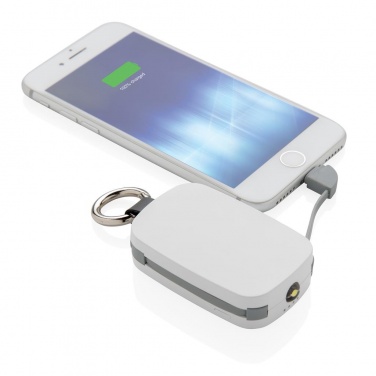 Logo trade promotional giveaways image of: 1.200 mAh Keychain Powerbank with integrated cables, white