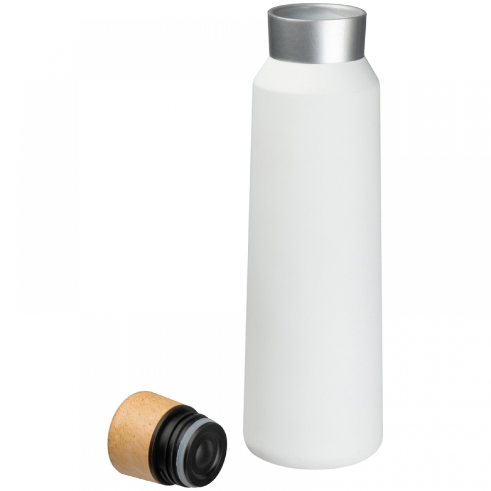 Logo trade business gift photo of: Thermos flask with wooden cap 500 ml, White