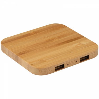 Logo trade promotional gift photo of: Bamboo Wireless Charger with 2 USB ports, Beige