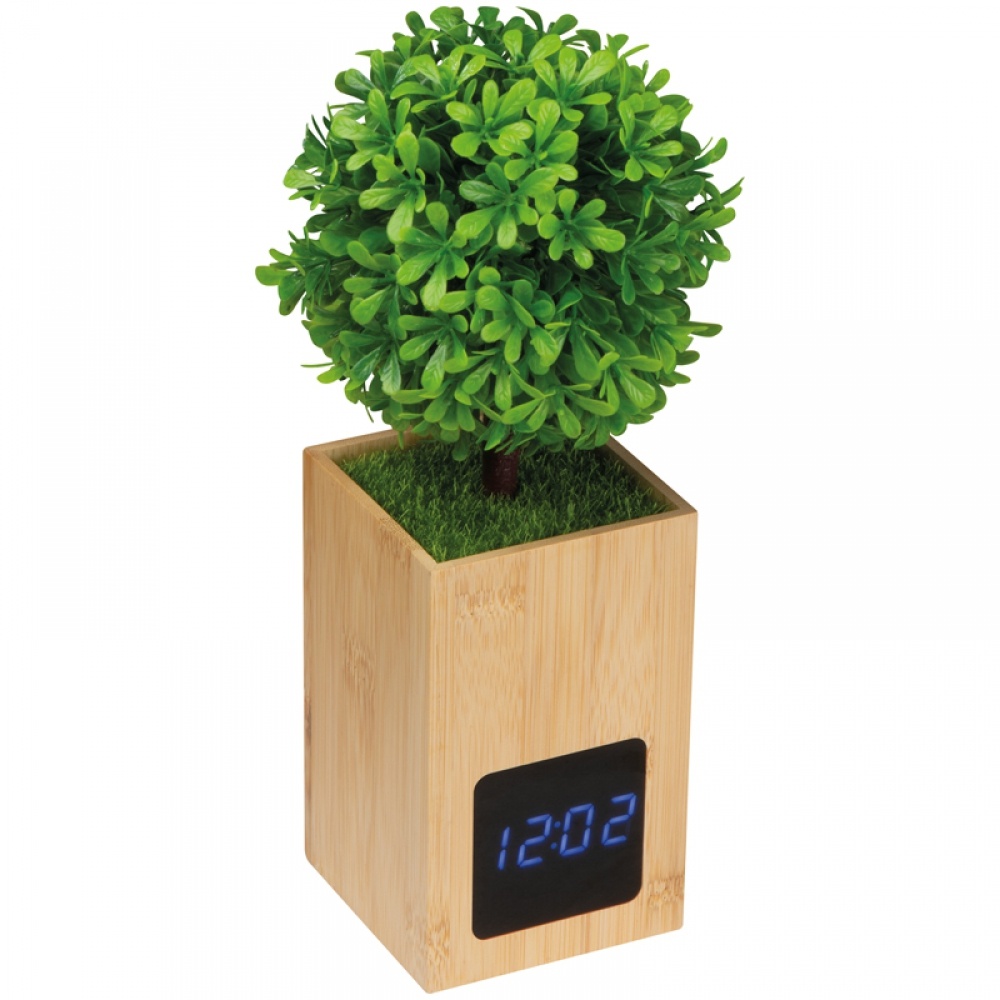 Logo trade promotional merchandise picture of: Bamboo desk clock, Beige