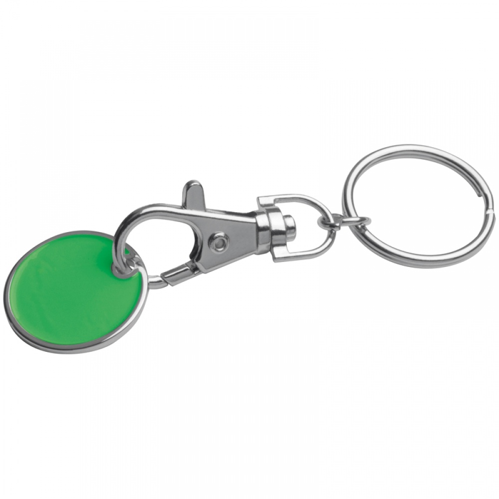 Logo trade promotional giveaways image of: Keyring with shopping coin, green