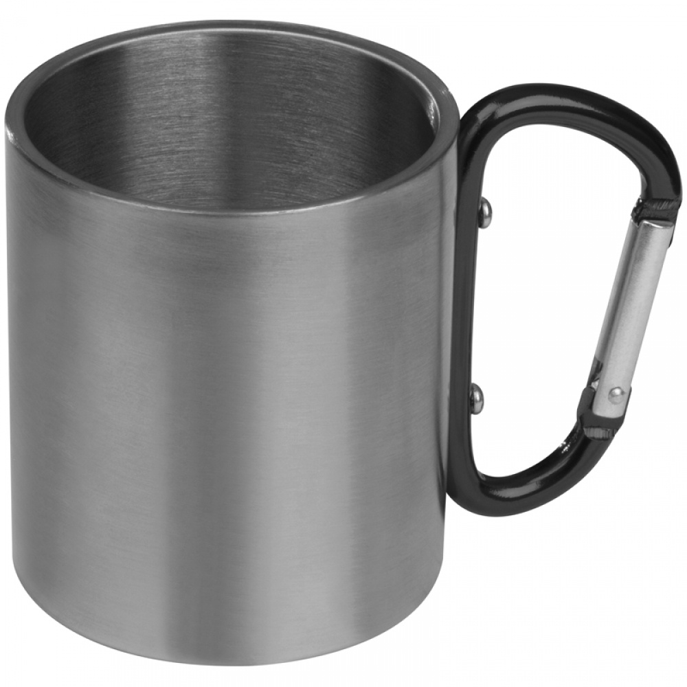 Logo trade promotional merchandise picture of: Metal mug with snap hook, black