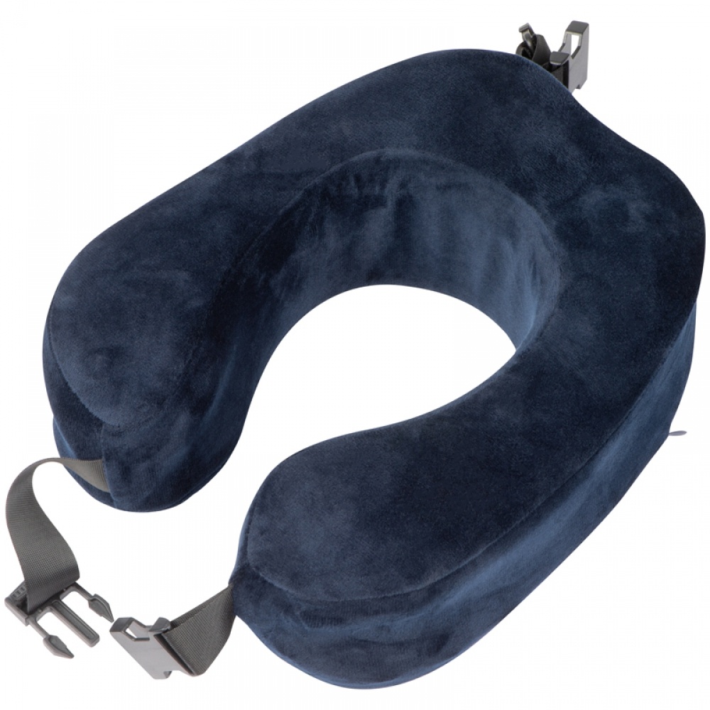 Logo trade promotional giveaways image of: Plush neck pillow with closure band, Blue