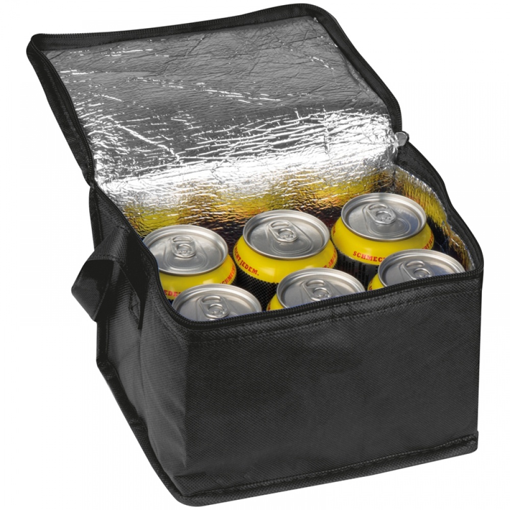 Logo trade advertising product photo of: Non-woven cooling bag - 6 cans, Black/White