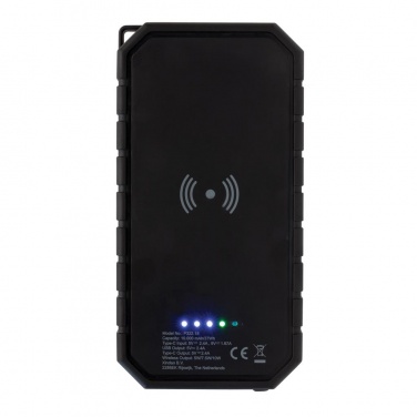 Logo trade promotional products image of: 10.000 mAh Solar Powerbank with 10W Wireless Charging, black