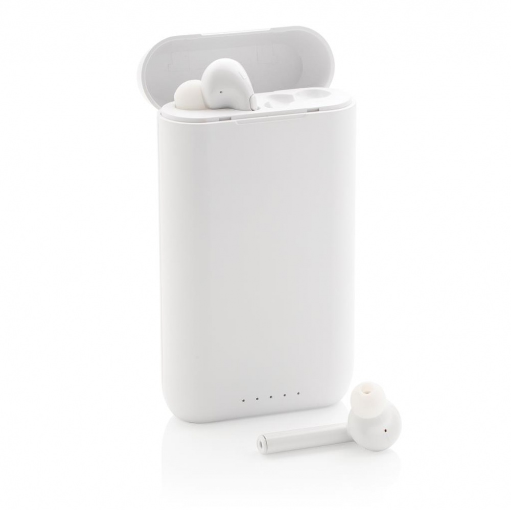 Logo trade promotional merchandise image of: Liberty TWS earbuds with 5.000 mAh powerbank, white