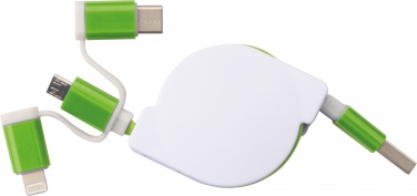 Logo trade business gifts image of: Charging cable with extension with 3 different plugs, Green