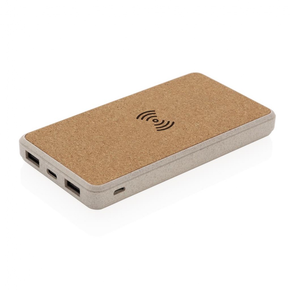 Logo trade promotional items image of: Cork and Wheat 8.000 mAh 5W wireless powerbank, brown