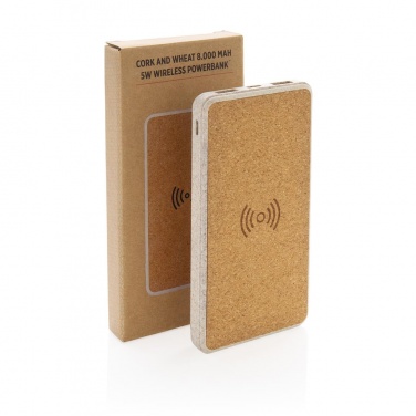 Logotrade promotional merchandise photo of: Cork and Wheat 8.000 mAh 5W wireless powerbank, brown