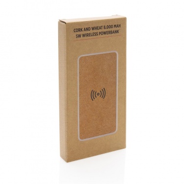 Logotrade promotional giveaway image of: Cork and Wheat 8.000 mAh 5W wireless powerbank, brown