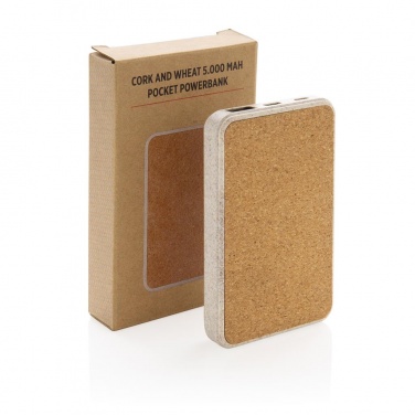 Logo trade corporate gifts image of: Cork and Wheat 5.000 mAh pocket powerbank, brown