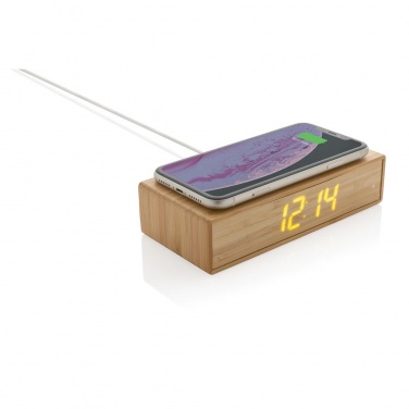 Logotrade promotional merchandise picture of: Bamboo alarm clock with 5W wireless charger, brown