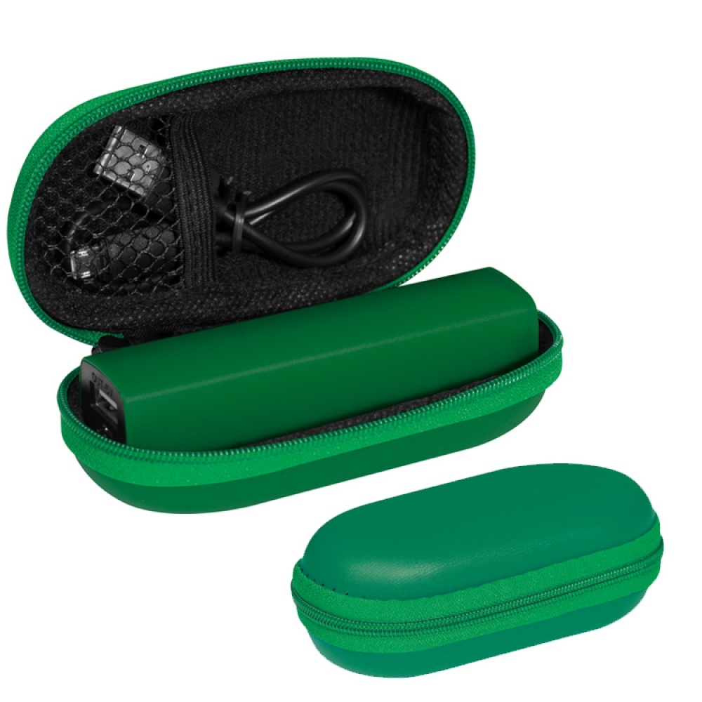 Logo trade promotional merchandise picture of: 2200 mAh Powerbank with case, Green