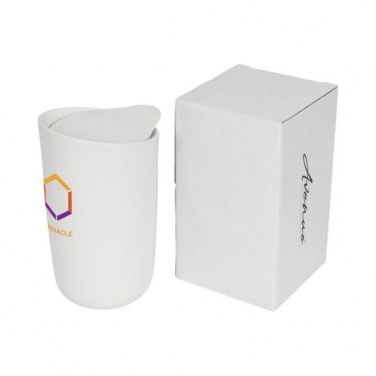 Logo trade promotional product photo of: Mysa 410 ml double wall ceramic tumbler, white